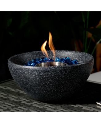 Black Tabletop Fire Pit Portable Ethanol Fireplace Indoor Outdoor Concrete Fire Bowl with Glass Beads