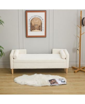 Corduroy Storage Bench with Armrests & Pillows - Ivory