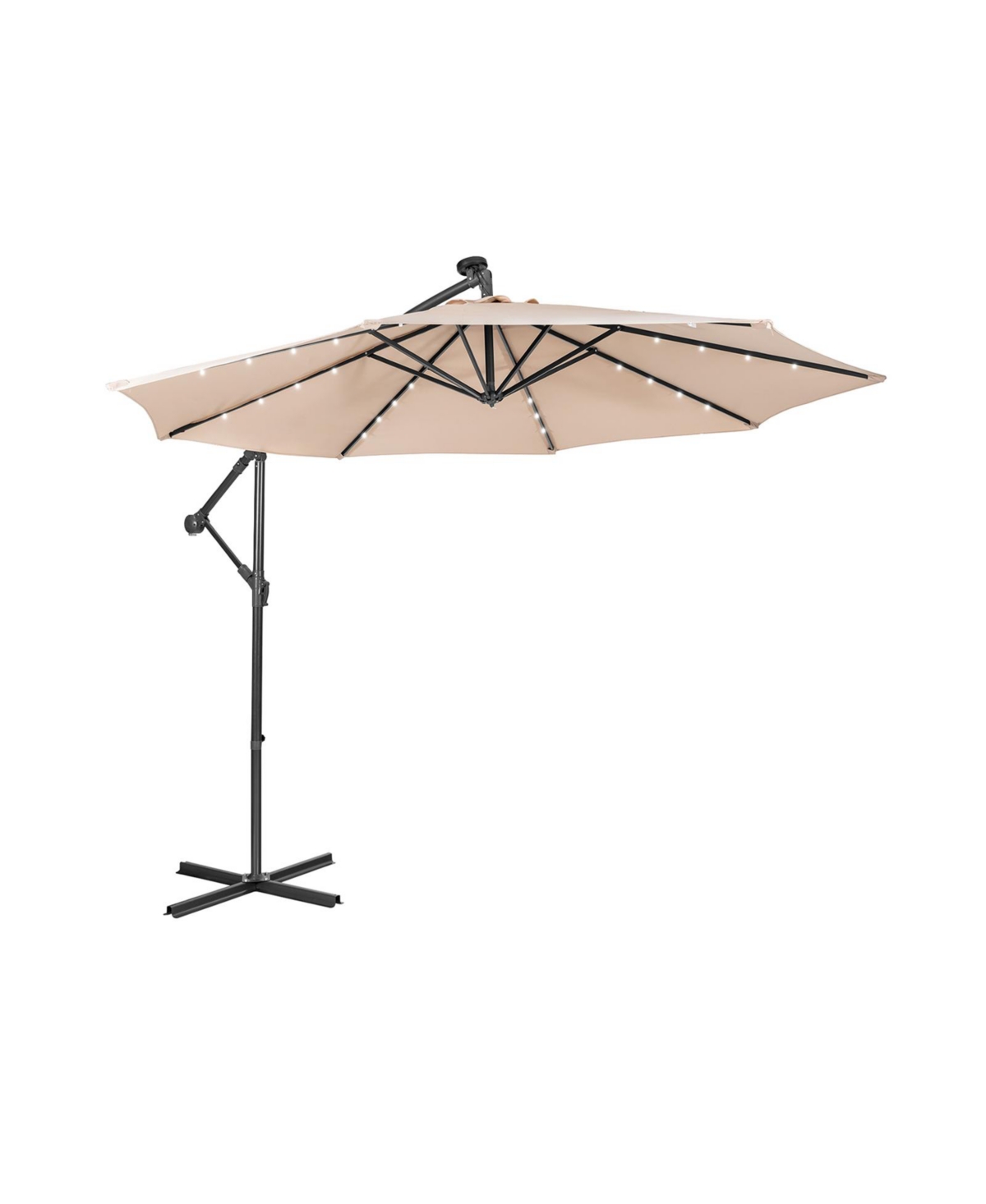 10 Feet Patio Solar Powered Cantilever Umbrella with Tilting System-Beige - Beige