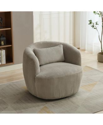 Single Piece  Metal 34" Wide Corduroy Swivel Barrel Chair with Pillow