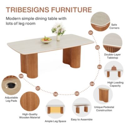 1 Pc Sintered Stone Dining Table 78.7 Inch Seats 8–10 Rectangular Solid Wood Legs Mid-Century Kitchen Dining Room Table