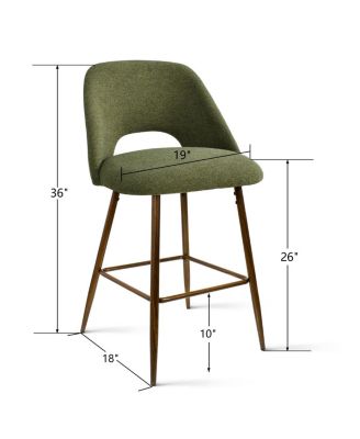  Set of 4  Textured Fabric, Walnut-Finished Metal  Curved Backrest, Padded Seat, Footrest Counter Height Stools