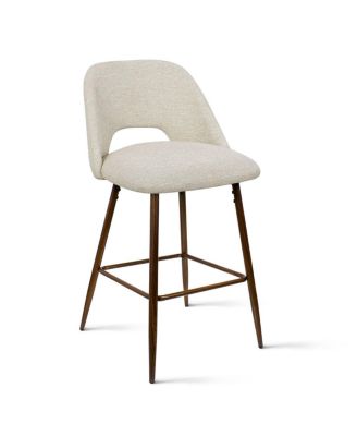  Set of 4  Textured Fabric, Walnut-Finished Metal  Curved Backrest, Padded Seat, Footrest Counter Height Stools