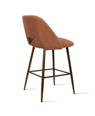  Set of 4  Textured Fabric, Walnut-Finished Metal  Curved Backrest, Padded Seat, Footrest Counter Height Stools