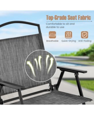 Patio Folding Chairs Set of 4 with Cozy Seat Fabric and Heavy-Duty Metal Frame-Gray
