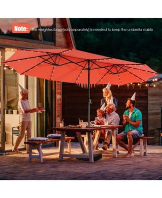 15 Feet Twin Patio Umbrella with 48 Solar LED Lights-Orange