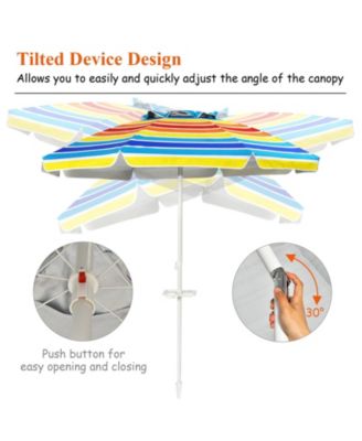 7.2 Feet Portable Outdoor Beach Umbrella with Sand Anchor and Tilt Mechanism-Multicolor