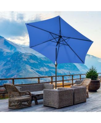 9 ft Outdoor Market Patio Table Umbrella Push Button Tilt Crank Lift-Blue