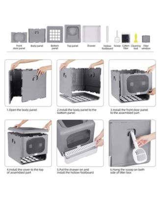 Cats Litter Box  Detachable Top & Slide-Out Tray With Scoop