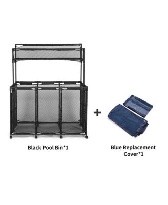 Rolling Mesh Pool Storage Bin Floats Toys Organzier Metal Frame 10 Wheels Double Decker with Blue Mesh Replacement Net Combo
