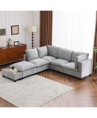 90" U-Shaped Sectional Sofa Ottoman & Charging