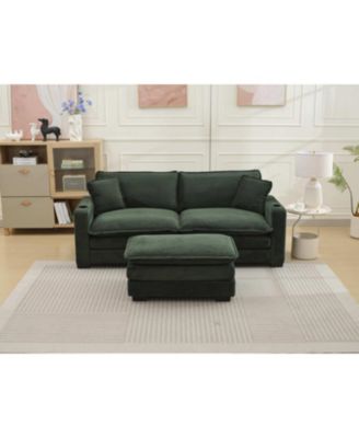 Corduroy L-Shape Sofa with USB & Footstool