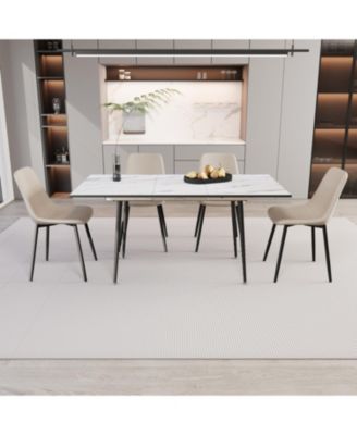 5-Pc 47-63"  Marble-Pattern Table & 4 Chairs Extendable Dining Set