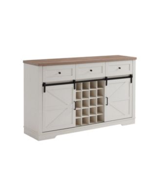 Farmhouse Wine Bar Cabinet, Sliding Barn Door, Antique White
