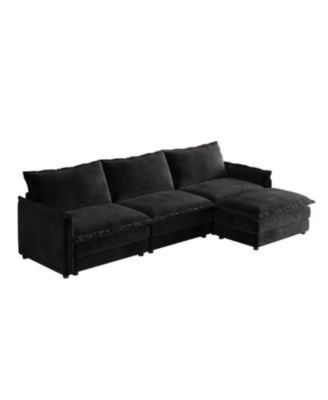 Corduroy 3-Seater Cloud Couch with Footrest & Cushions