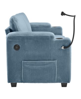 Navy Corduroy Sleeper Sofa with Mattress, USB Ports & Storage