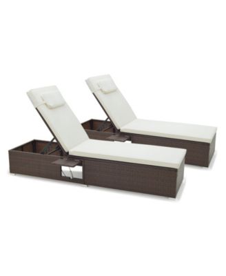 Outdoor PE RattanChaise Lounge with 6-level Backrest-Off White
