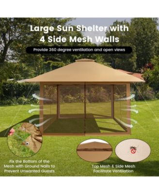 13 x 13 Feet Pop-up Instant Canopy Tent with Mesh Sidewall-Coffee