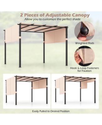 10 x 10 ft Flat Top Pergola with Retractable Canopy for Garden Pool Porch and Backyard-Beige
