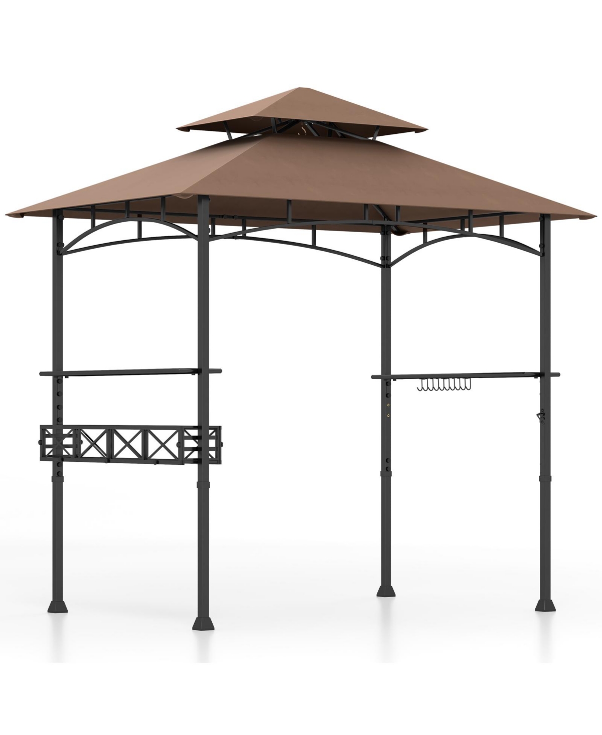 8 x 5 Feet Outdoor Grill Gazebo with 2 Side Shelves and 10 Hooks - Brown