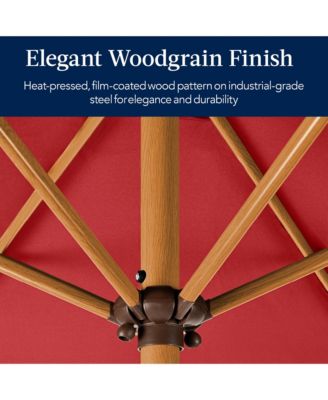 10ft Outdoor Woodgrain Pattern Steel Market Patio Umbrella w/ Crank, Tilt