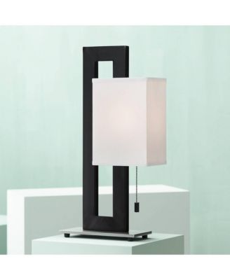 Floating Square 20 1/2" High Small Modern Accent Table Lamps Set of 2 Pull Chain Black Finish Living Room Bedroom
