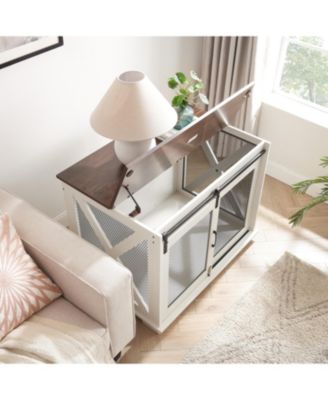 Farmhouse Dog Crate with Sliding Barn Door and Flip-Top