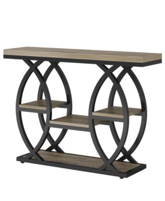 39.4" Console Table, Industrial 4-Tier Sofa Table Entryway Table with Storage Shelves, Narrow Wood Accent Tables with Metal Frame for Small Spaces, Hallway, Foyer