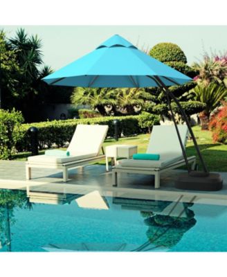 11 Feet Outdoor Cantilever Hanging Umbrella with Base and Wheels-Turquoise
