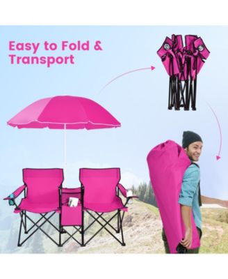 Portable Folding Picnic Double Chair With Removable Umbrella