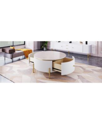 31.5" MDF Marble-Pattern 2-Drawer Golden Leg Modern Coffee Table