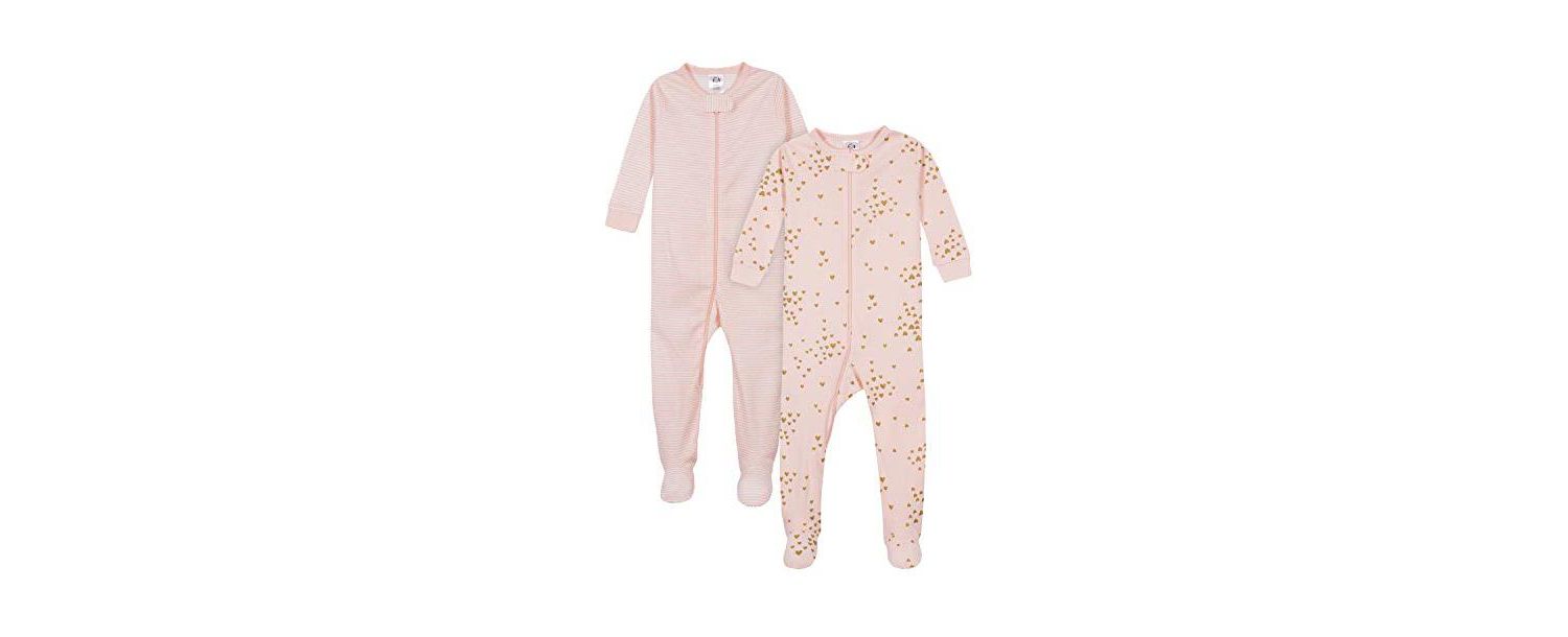 Baby Girls 2-Pack Snug Fit Footed Cotton Pajamas, Love, 0-3 Months