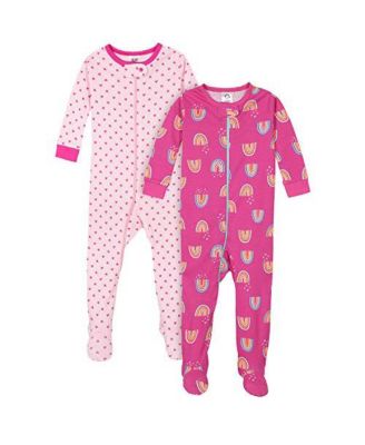 Baby Girls 2-Pack Snug Fit Footed Cotton Pajamas, Love, 0-3 Months