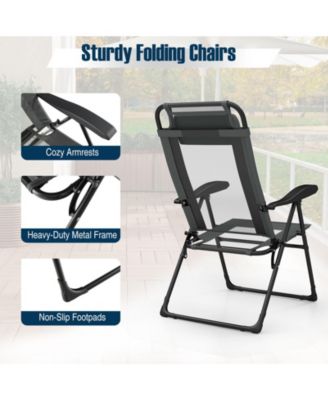 Outdoor Folding Chairs Set of 2 with Armrests and 7-Level Backrest