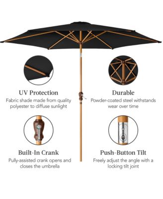 10ft Outdoor Woodgrain Pattern Steel Market Patio Umbrella w/ Crank, Tilt