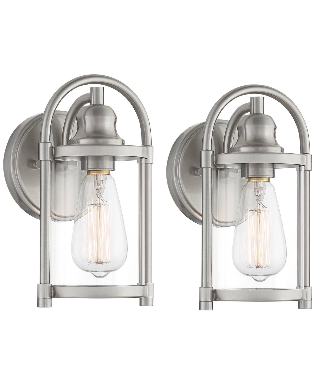Avani Rustic Farmhouse Outdoor Wall Light Fixtures Set of 2 Brushed Nickel 10 1/4&#x22; Clear Glass for Exterior Barn Deck House Porch Yard Patio Outs