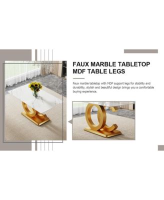 Streamdale 63" Glass Dining Set Marble Table & 6 Black/Gold Chairs