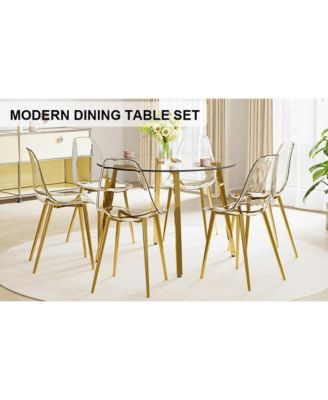 Glass Table & 6 Gold Leg Chairs