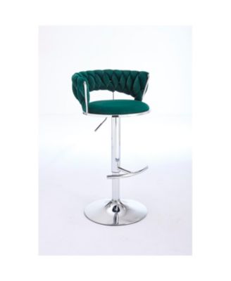 Green Velvet Bar Stools, Chrome Base, Adjustable Height (Set of 2)