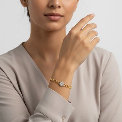 Women's 14K Gold Plated CZ Flower Bloom Cuban Link Bracelet