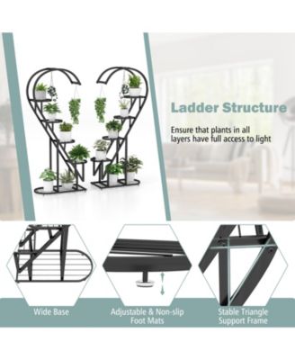 5 Tier Metal Plant Stand with Hanging Hook for Multiple Plants