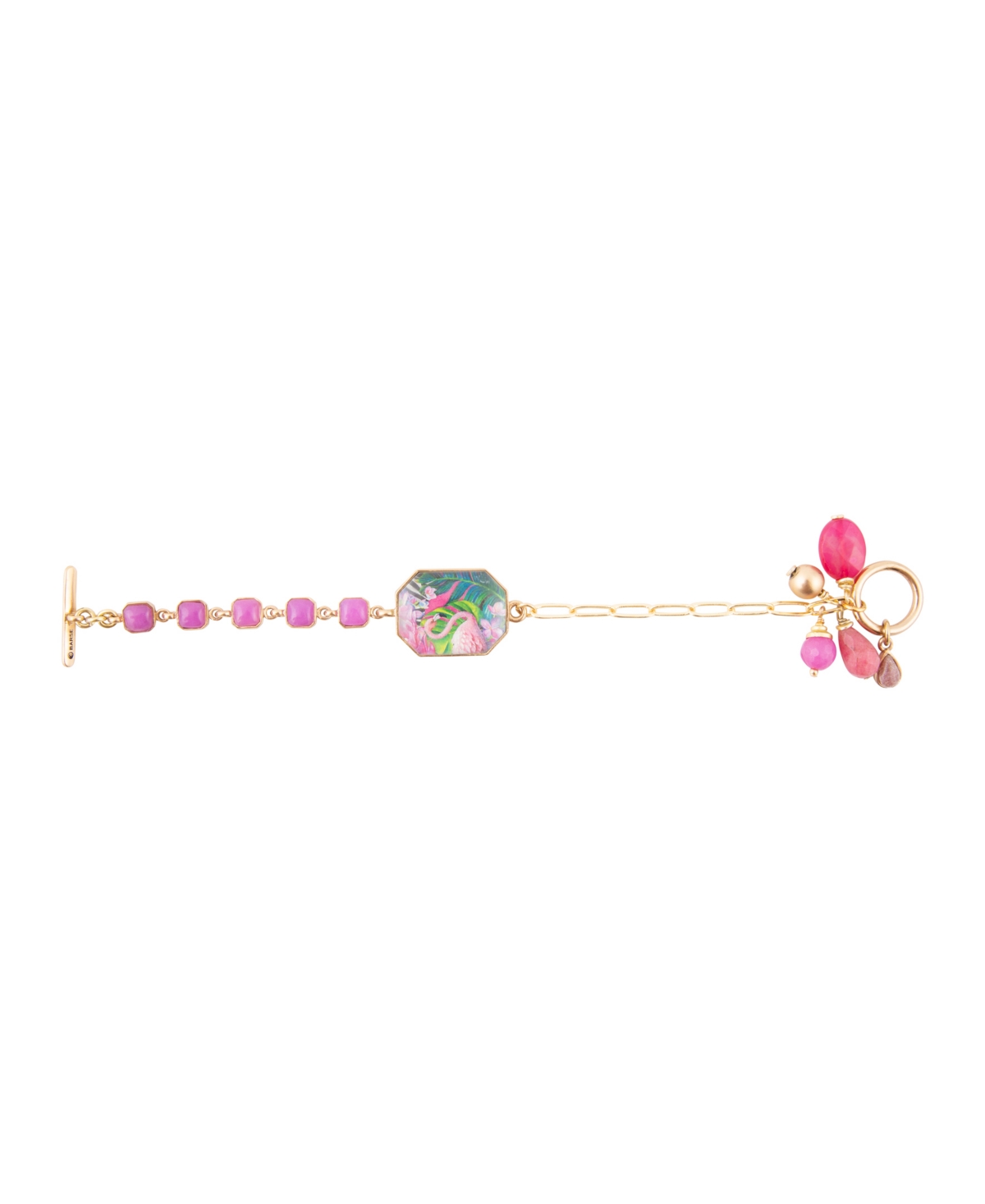 Barse Scenic Flamingo Pink Agate Golden Charm Bracelet