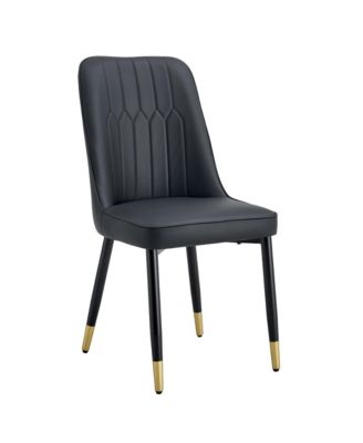 PU Leather Dining Chairs, Black Metal Legs, Set of 8 (Black/PU)