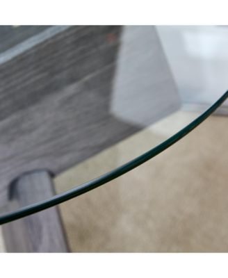 Streamdale Round Coffee Table – 1 Pc, Tempered Glass & MDF, 33.4" Diameter, Grey Patterned Legs, Modern Living Room Furniture