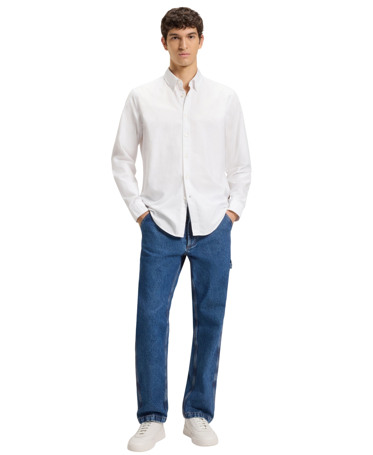 Hugo Boss Mens Boss Regular-fit Long-sleeve Stretch-linen Shirt In White
