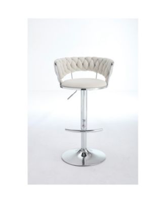 Cream Velvet Bar Stools (Set of 2) Adjustable Height