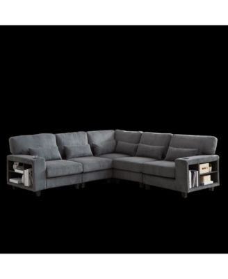 Streamdale L-Shaped Corduroy Sectional Sofa with Storage & Cup Holder