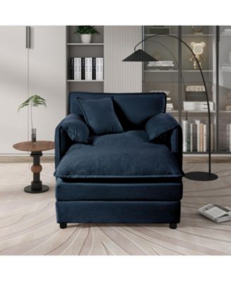 Streamdale Oversized Recliner Chair with Ottoman - Blue Chenille