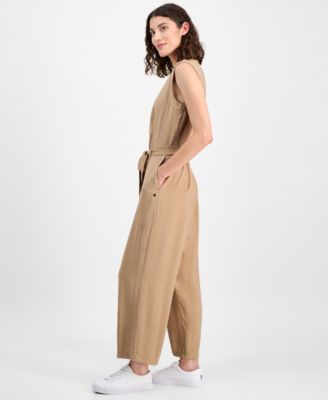 Women's Sleeveless Wide Leg Belted Jumpsuit