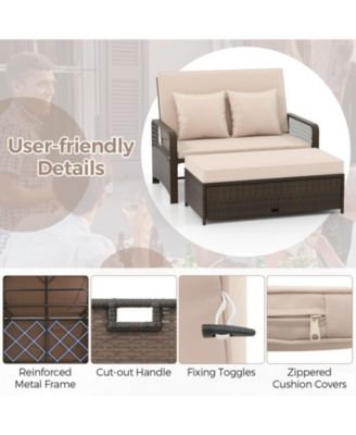 Patio Adjustable Wicker Daybed with 4-Level Backrest and Soft Cushions